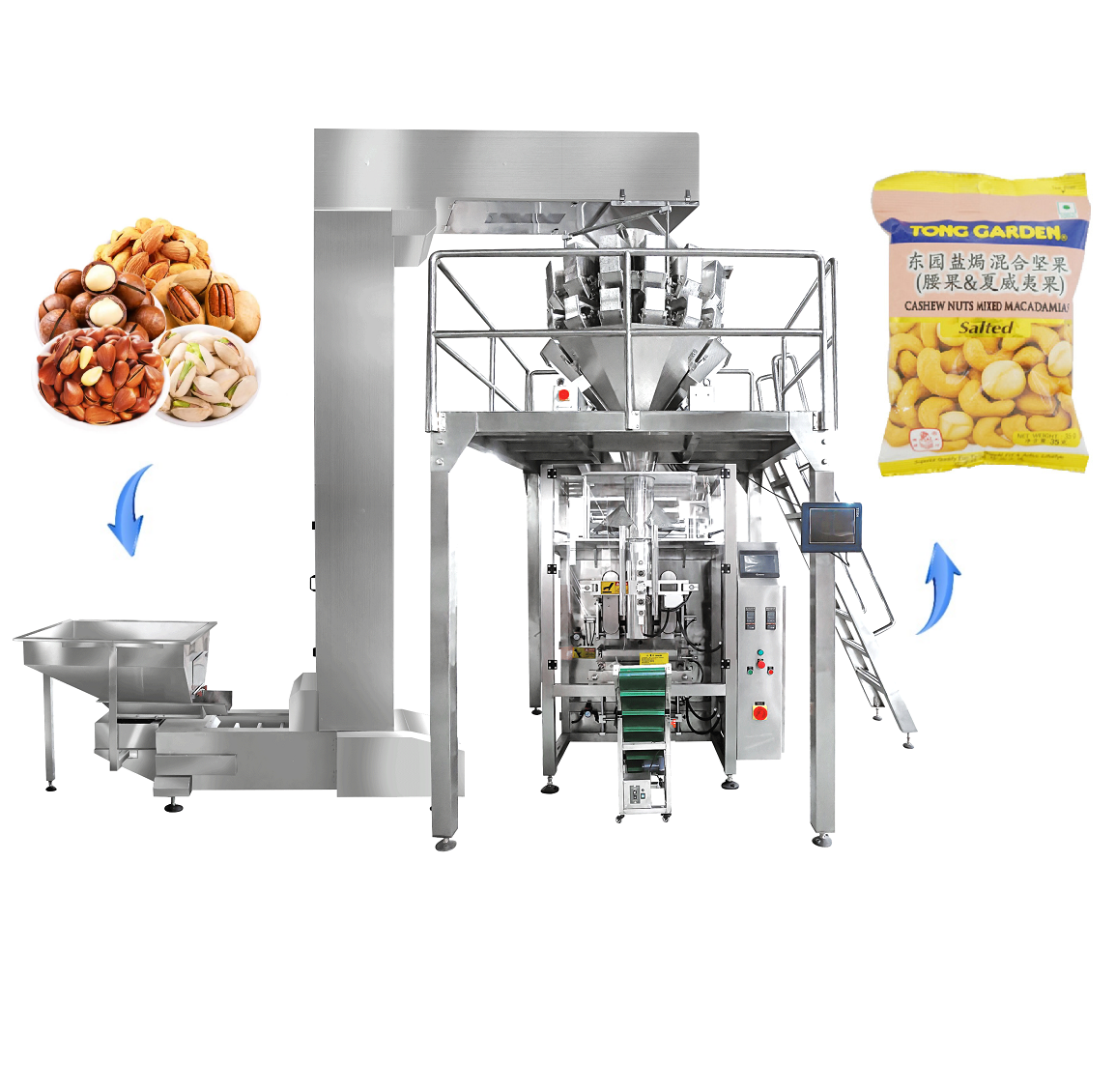 Kandiszucker-Popcorn-Cornflakes-Schokoladenstücke Vollautomatische VFFS-Verpackungsmaschine